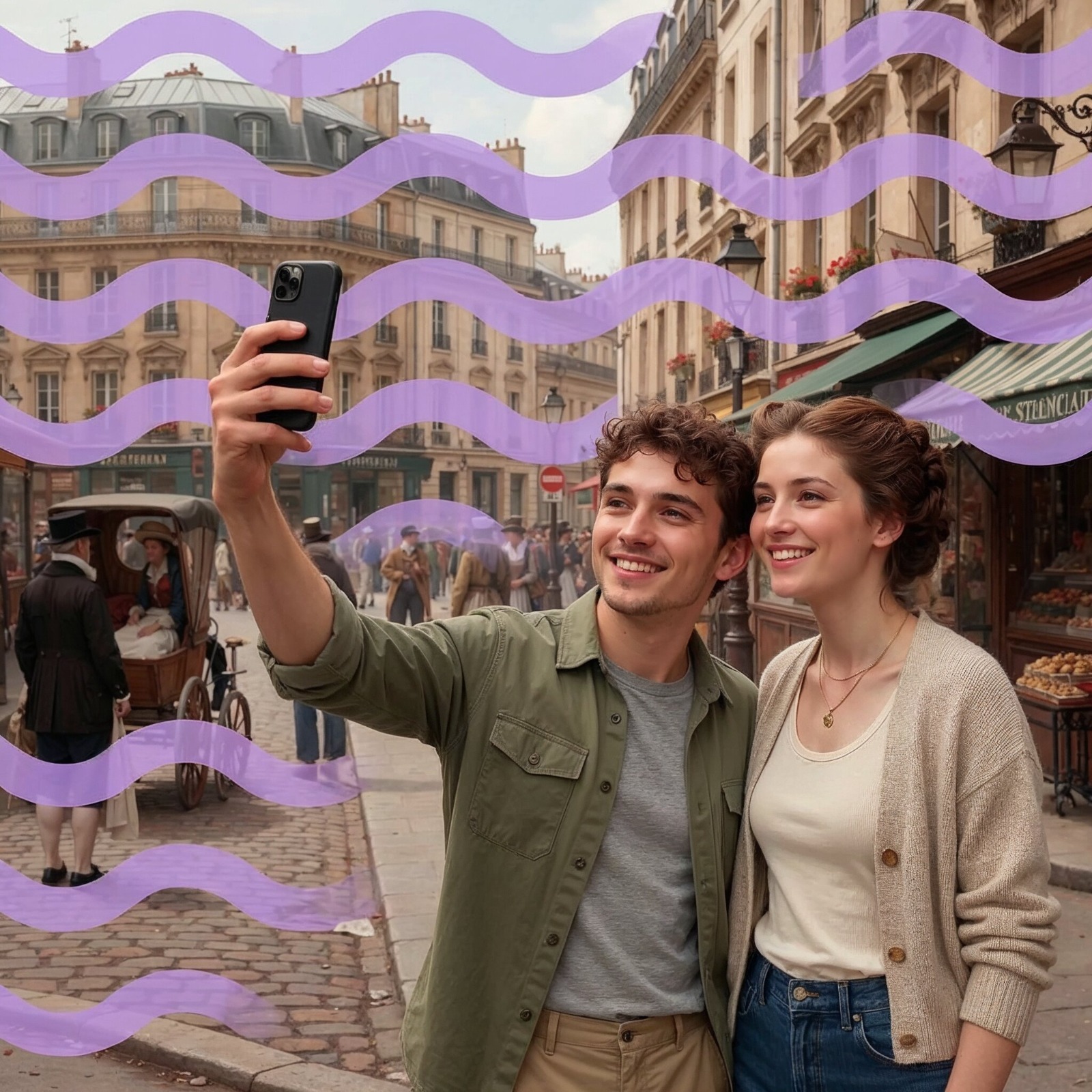 Pareja explorando ciudad historica